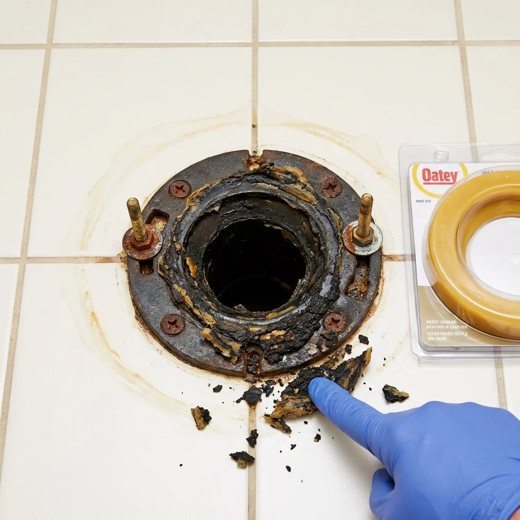 Failed wax ring showing water seepage at the base of a toilet in a Filer, ID home