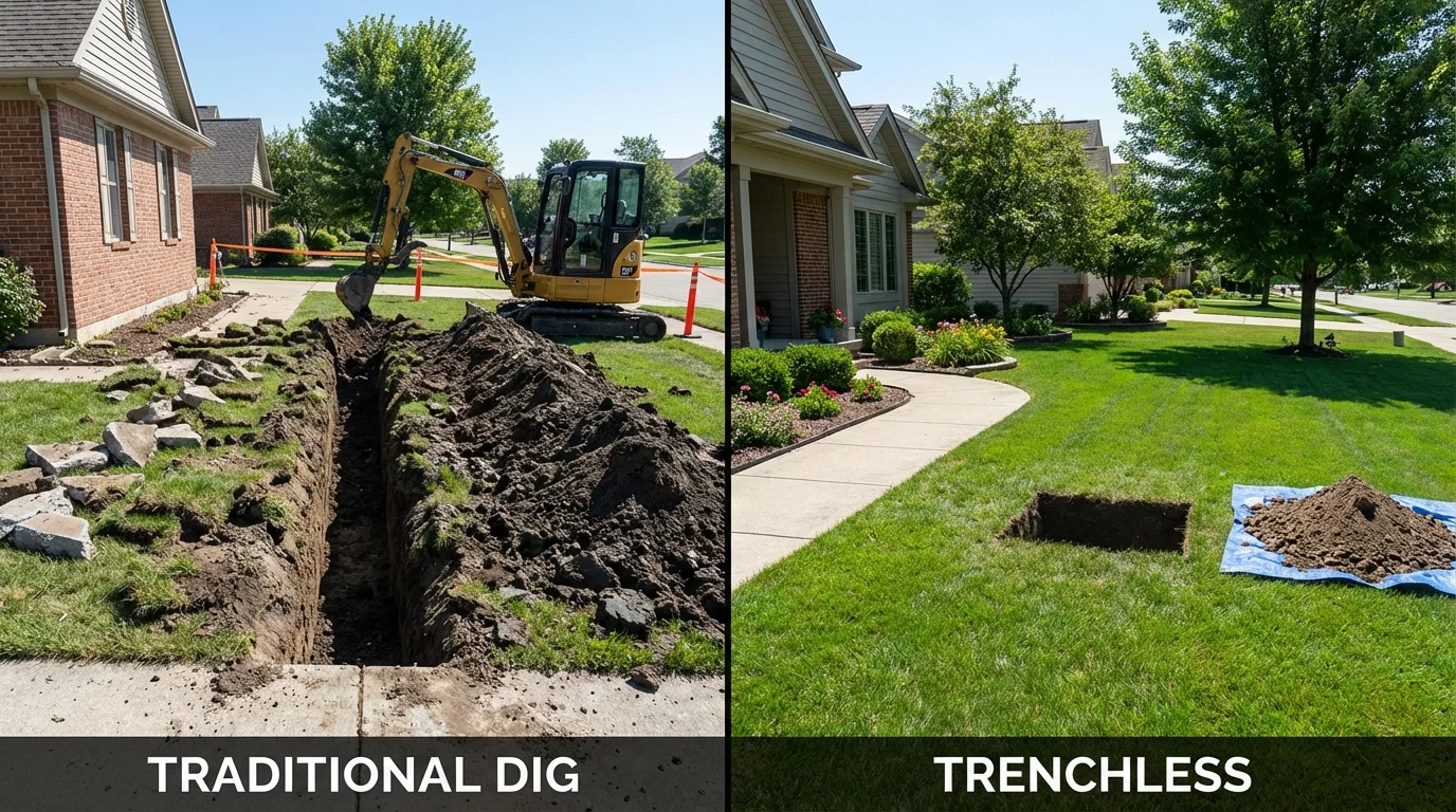 Trenchless sewer repair with minimal yard damage versus traditional excavation in Filer, ID
